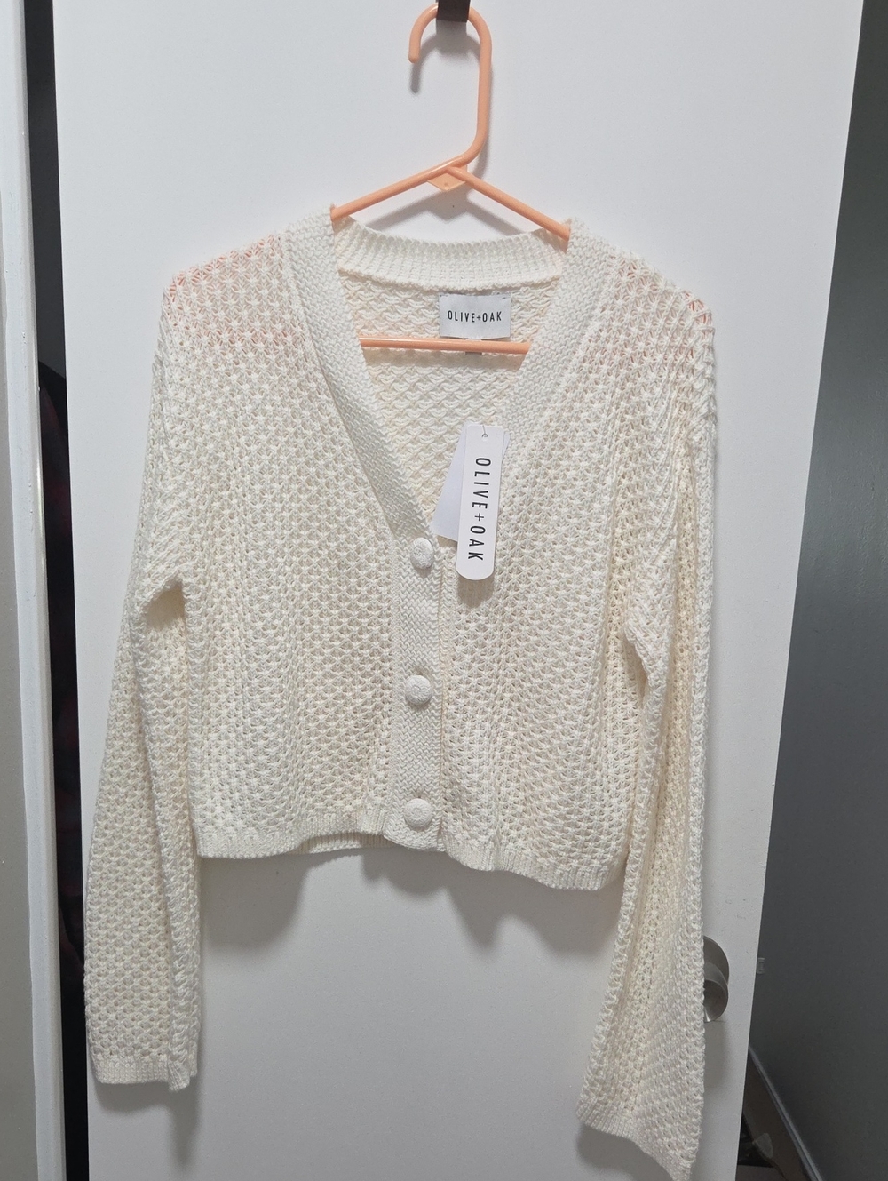Olive & Oak Cream Open-Weave Button Cardigan